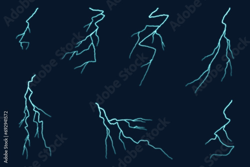 Elements lightning effect set on a dark blue background. 