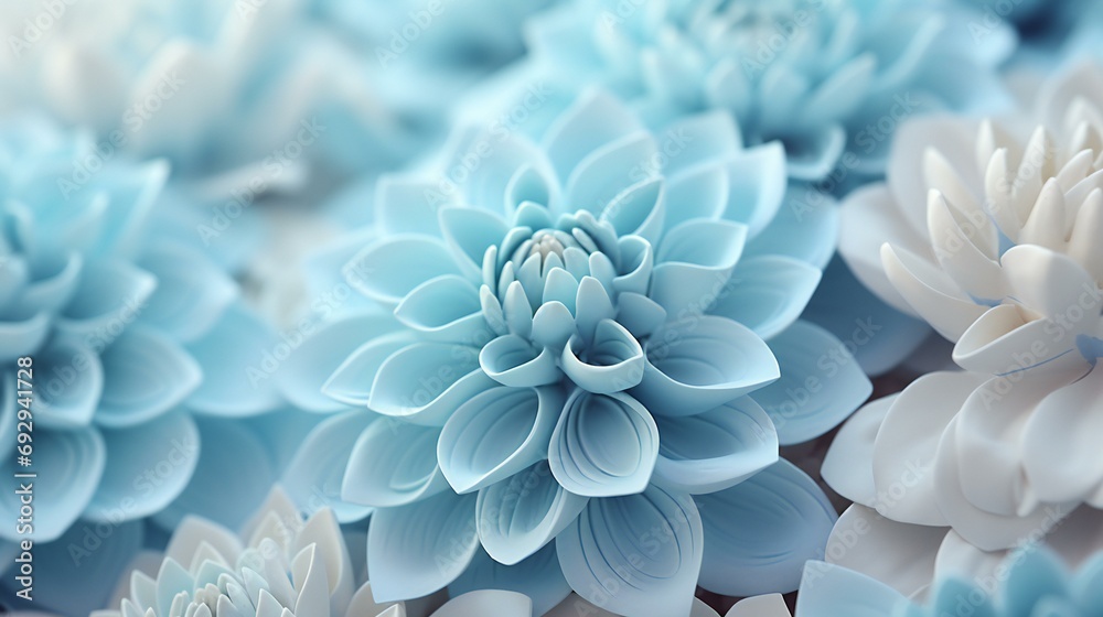 Serene Aquatic Blossoms: Delicate Petals in Tranquil Shades of Blue, a Vision of Calm Elegance