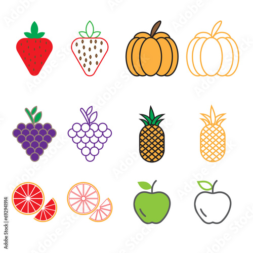Fruit icons set flat style  Vector design 