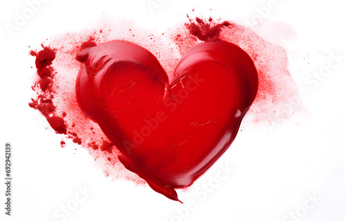 red heart shape silhouette drawn with red lipstick isolated on a white background