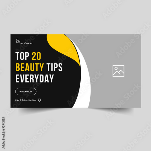 Beauty and spa tips video thumbnail banner design, salon content video cover bannner design, editable vector eps 10 file format