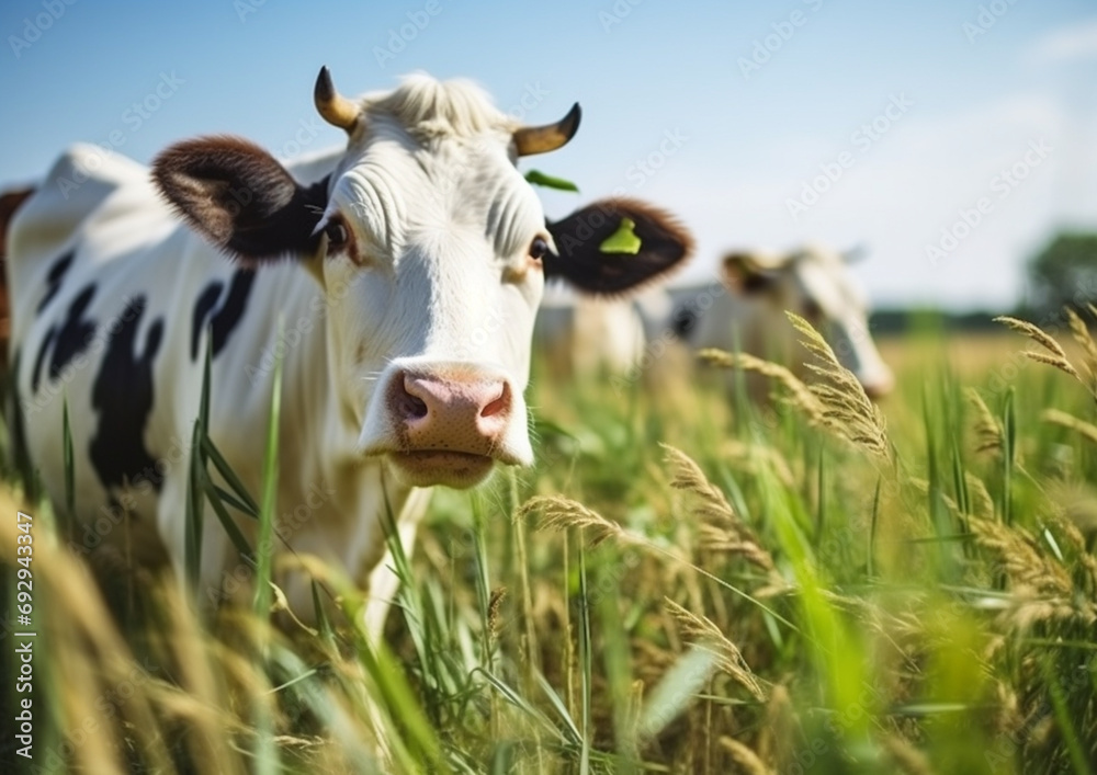 Milk cow grazing Farm cattle grazing in field