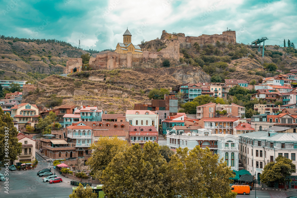 Narikala is a former fortress overlooking the Georgian capital Tbilisi and the Mtkvari (Kura) River. Upper Betlemi Church and the magnificent view of Tbilisi city.