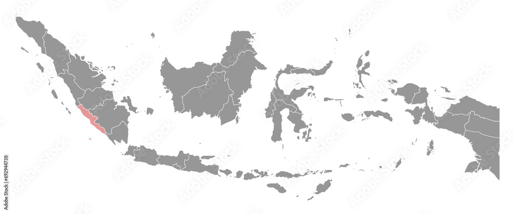 Bengkulu province map, administrative division of Indonesia. Vector illustration.