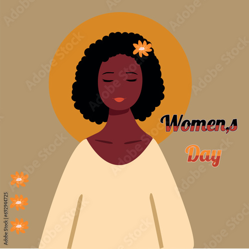 Women's Day girl with flowers vector illustration