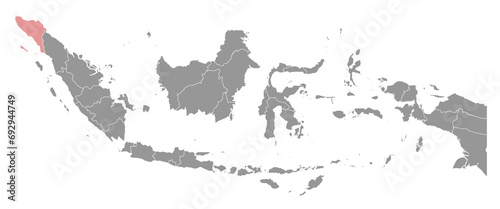 Aceh province map  administrative division of Indonesia. Vector illustration.