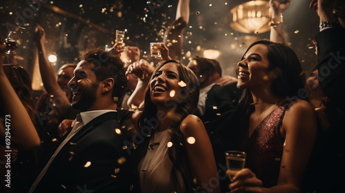 Group of elegant people having fun during New Year's party