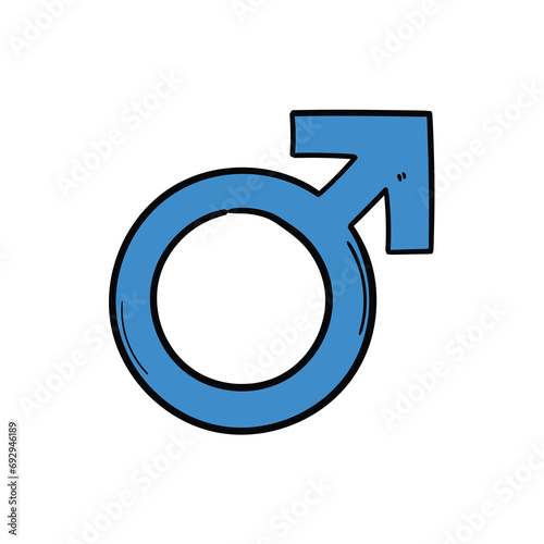 A hand-drawn doodle of the male gender symbol on a white background.