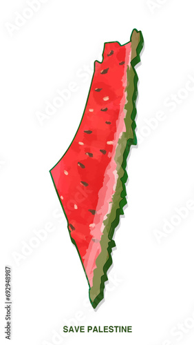 Palestine Vintage Watermelon in the shape of Palestine map Vector