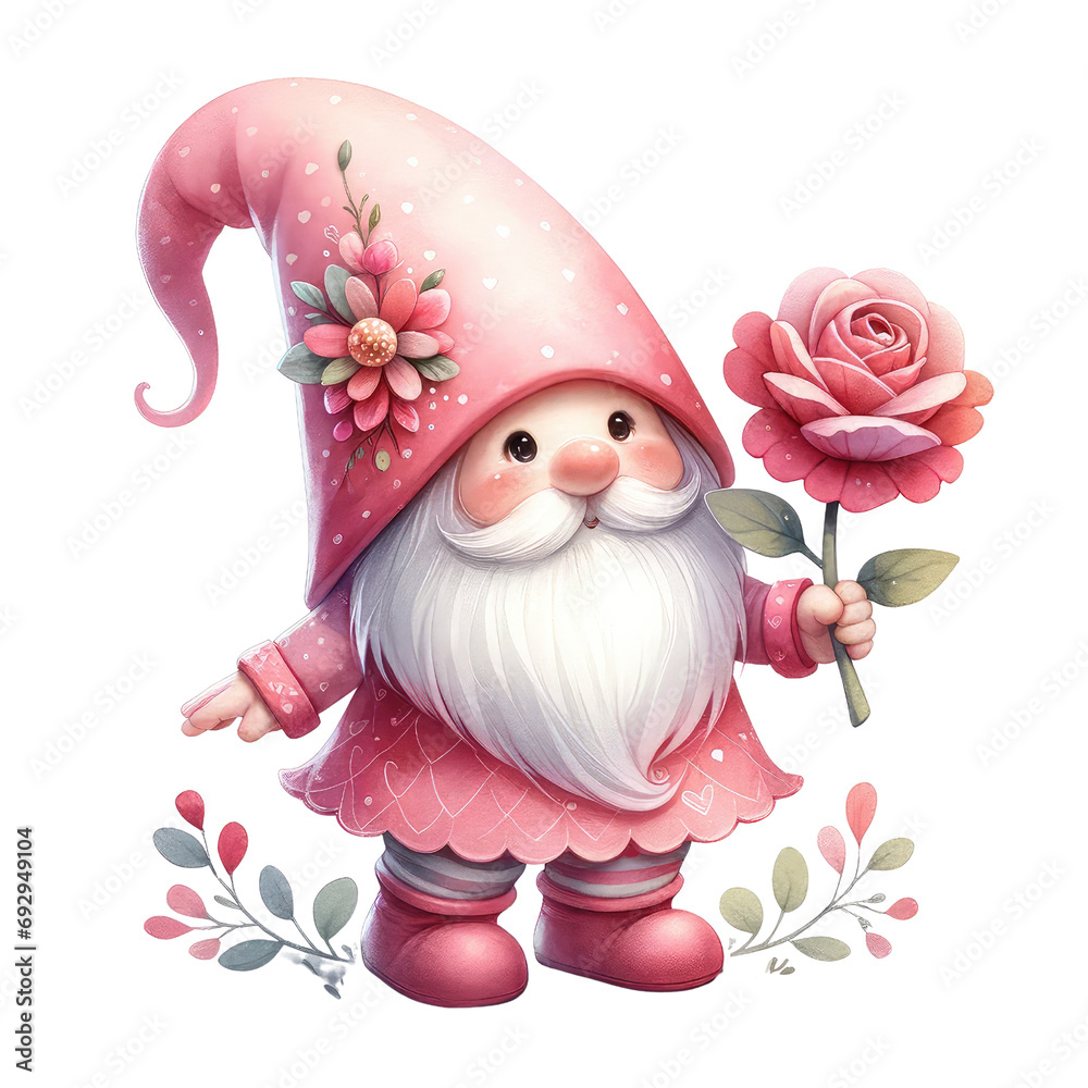 Obraz premium Happy Valentine's day gnome watercolor valentine cute gnome clipart