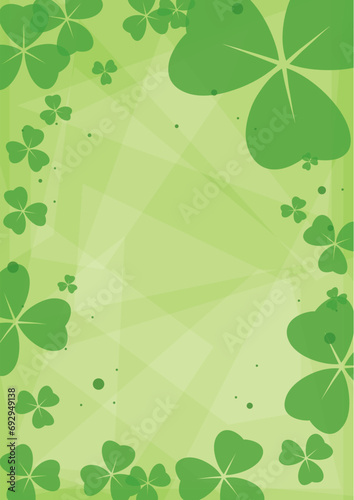 a4 banner. Light green background with clover leaves. Vector trefoils for Saint Patrick Day