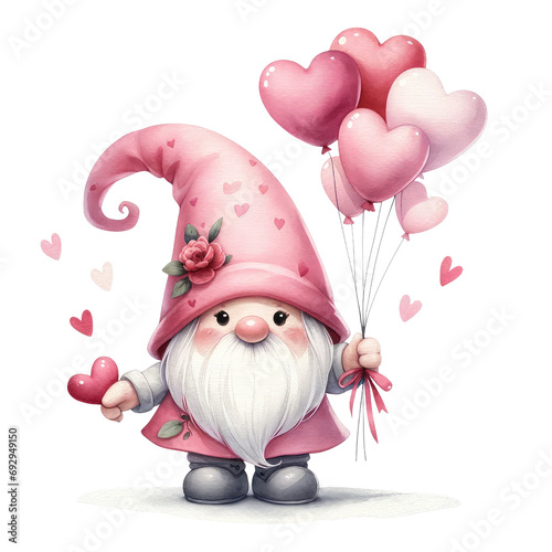 Happy Valentine's day gnome watercolor valentine cute gnome clipart