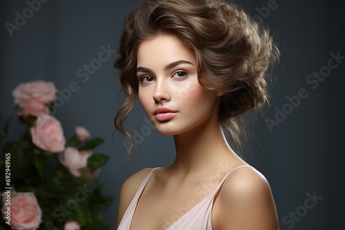 hairstyle make natural woman Beautiful beauty face skin soft care young portrait girl clean female healthy fresh skincare model honed make-up attractive spa nature white smooth body wellness health