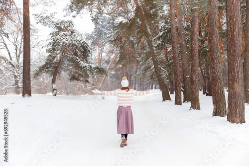 girl in the winter forest, snow in the forest, winter mood