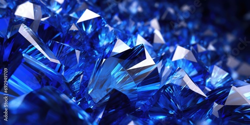 A lot of sharp blue crystals with reflections and bright highlights