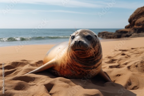 A seal rests lying on a sunny beach © Evon J