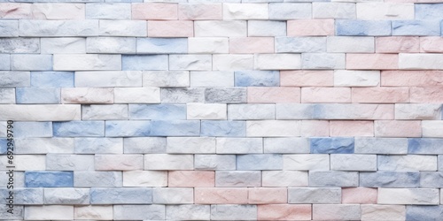 The background with the texture of a brick wall is pale pink and blue. Brickwork pattern