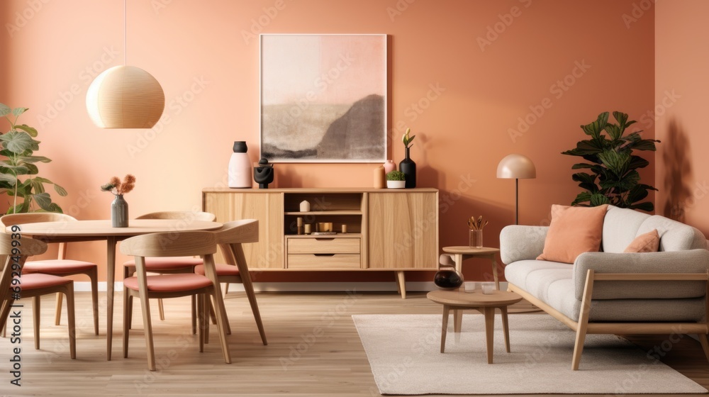 A simple Japanese studio apartment in peach color A simple Japanese studio apartment in peach color