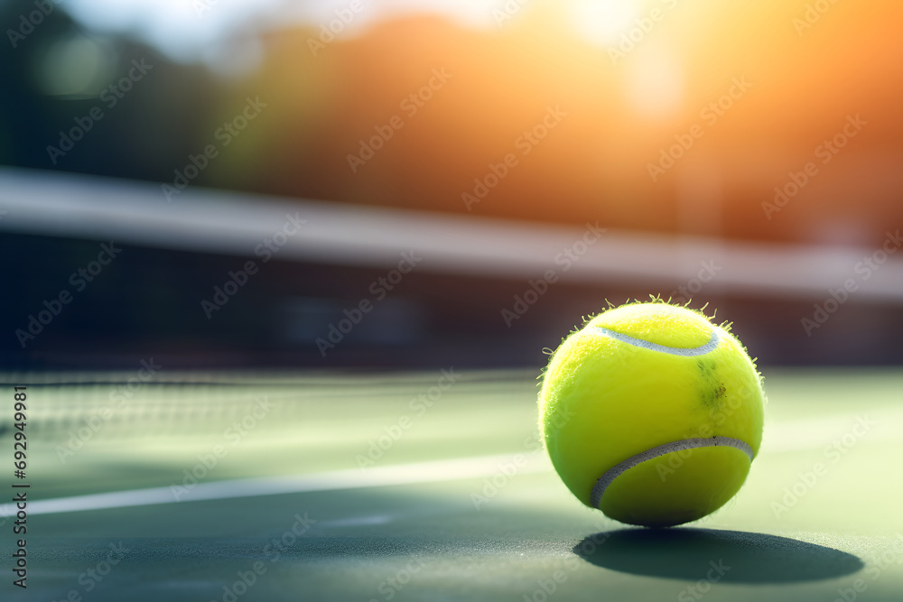 Athletic Sports Action - Tennis Ball on Court - Generative AI