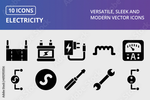 Electricity Glyph Icons Set