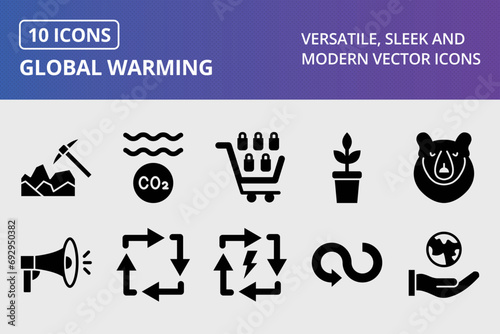 Global Warming Glyph Icons Set