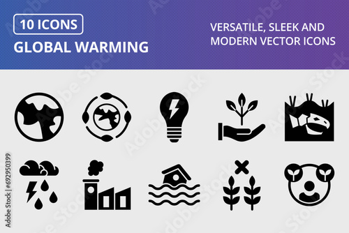 Global Warming Glyph Icons Set