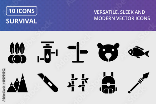 Survival Glyph Icons Set