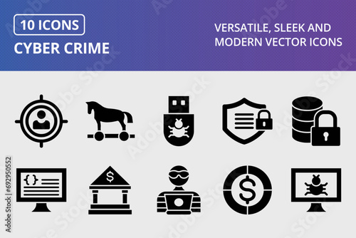 Cyber Crime Glyph Icons Set