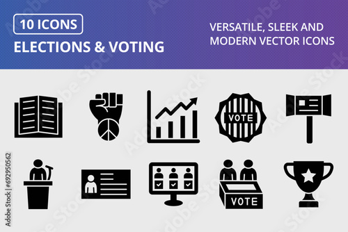 Elections And Voting Glyph Icons Set