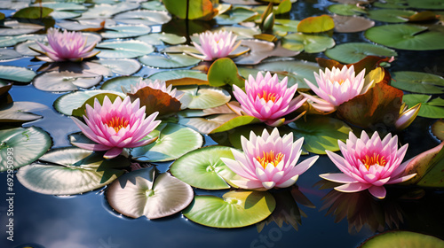 Beautiful water lilies in a pond