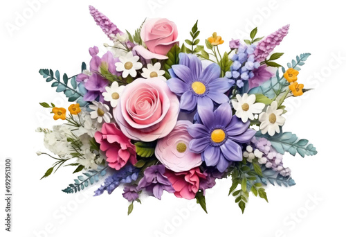 beautiful and elegant flower arrangement or bouquet of colourful flowers isolated on transparent background. photo