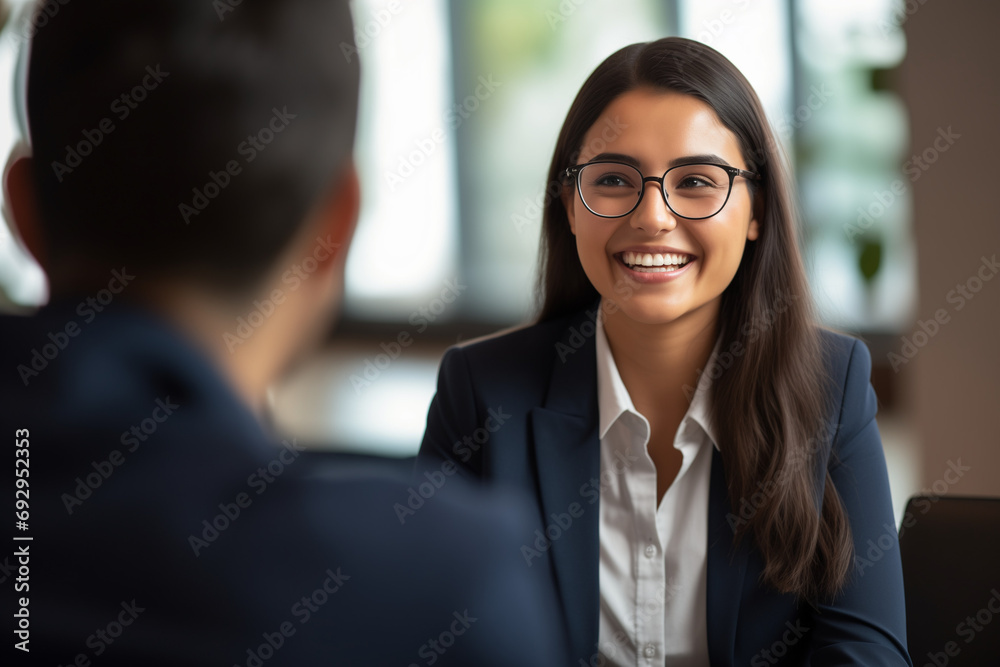 Latina Businesswoman in Job Interview: Negotiation, Recruitment, and Corporate Opportunity Latina Businesswoman in Job Interview: Negotiation, Recruitment, and Corporate Opportunity