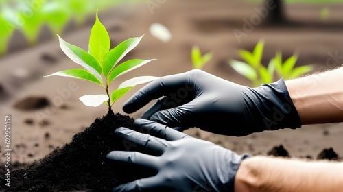 Planting new trees. planting new trees in an open forest