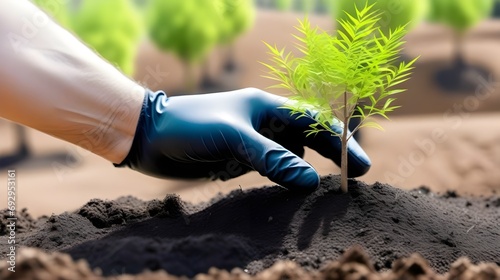 Planting new trees. planting new trees in an open forest