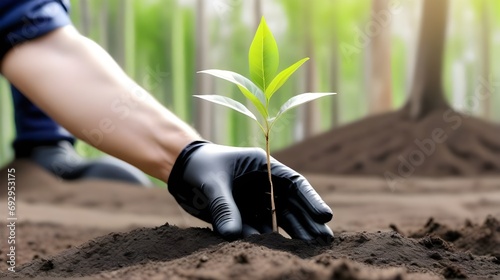 Planting new trees. planting new trees in an open forest