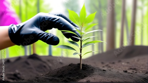Planting new trees. planting new trees in an open forest