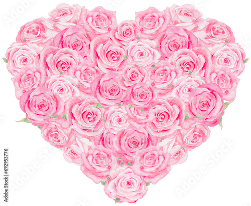 watercolor pink rose bouquet heart shape