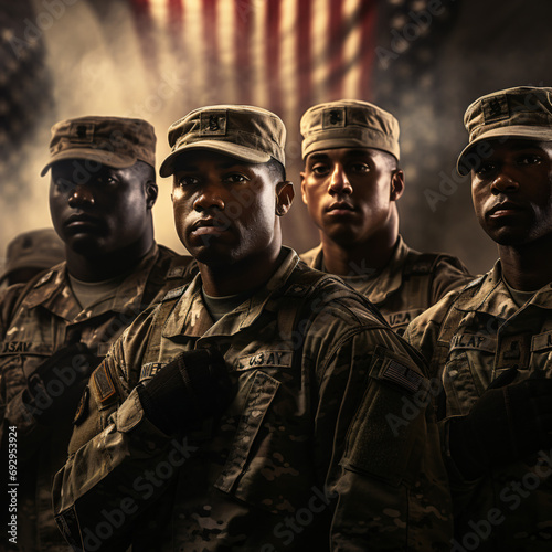 A group of army Respects the American flag in honor of the National Guard's Birthday. Generative AI © Gennie Fx
