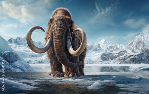 Une illustration d'un mammouth dans un royaume de neige et de glace sous l'ère quaternaire photo