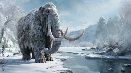 Une illustration d un mammouth dans un royaume de neige et de glace sous l   re quaternaire