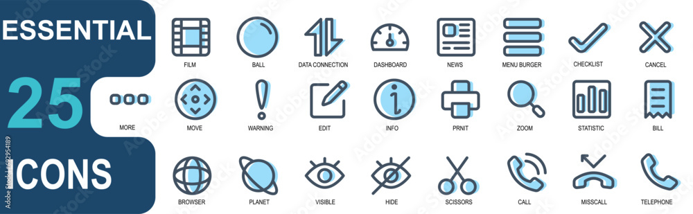 25 icon set essential.filled line style.lineal color.contains scissors ...