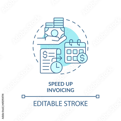 2D editable blue speed up invoicing icon, monochromatic isolated vector, thin line illustration representing cash flow management.