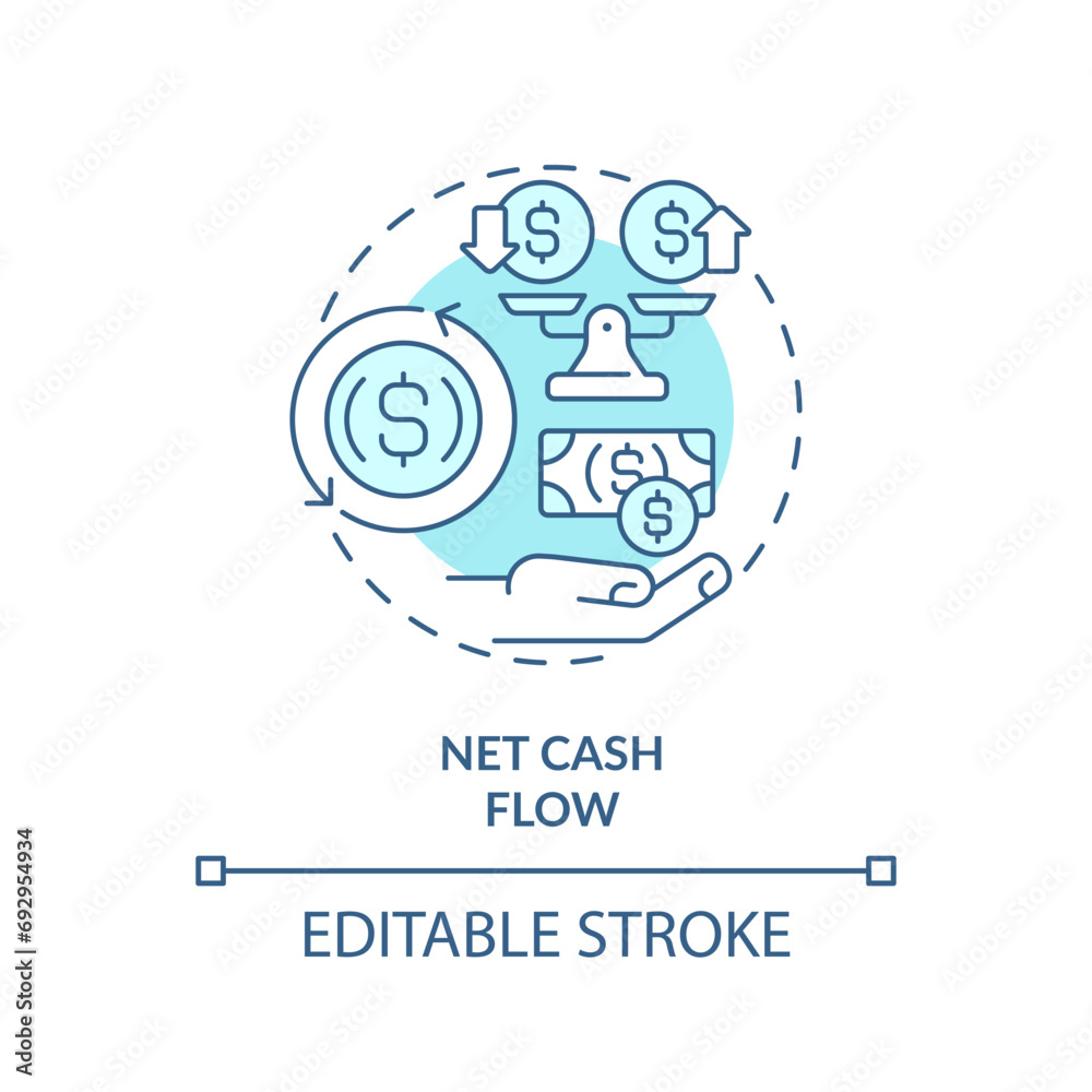 2D editable blue net cash flow icon, monochromatic isolated vector, thin line illustration representing cash flow management. 2D editable blue net cash flow icon, monochromatic isolated vector, thin line illustration representing cash flow management.