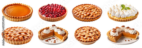 Cherry pie, pumpkin pie, pies on white background