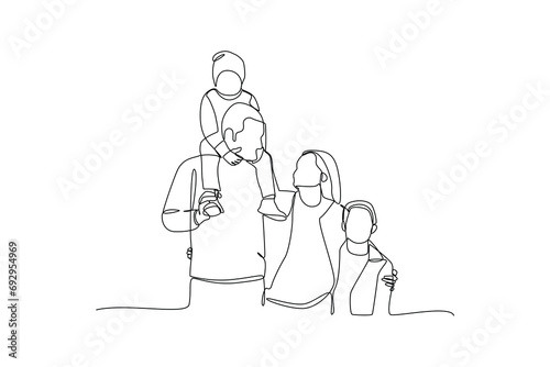 Simple family going to holiday, simple continuous line drawing of happy family minimalist concept. Family vacation.