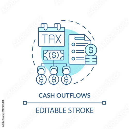 2D editable blue cash outflows icon, monochromatic isolated vector, thin line illustration representing cash flow management.