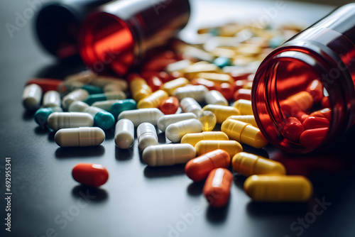 Health Essentials: Close-Up of Pills and Capsules - Generative AI