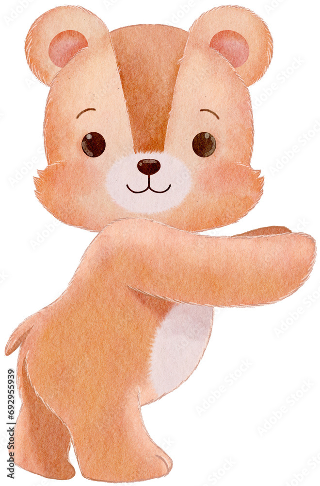 Fototapeta premium Watercolor Brown Color Teddy Bear Standing