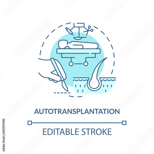 2D editable blue autotransplantation icon, monochromatic isolated vector, thin line illustration representing cell therapy. photo