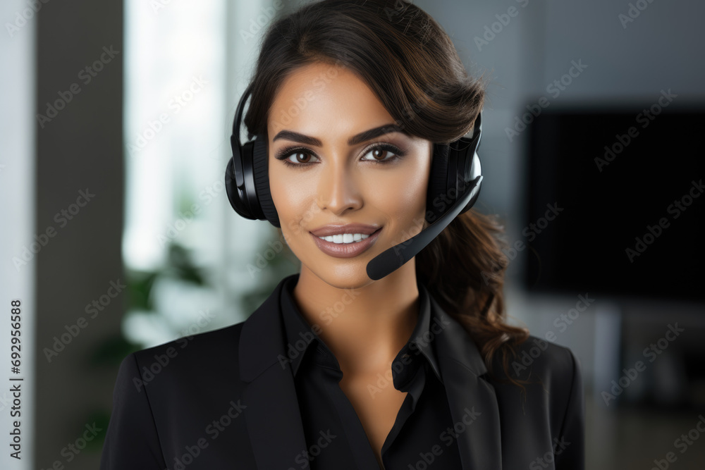 Close up Portrait of a professional woman dressed in an elegant suit working as a call center manager, looking in the camera Close up Portrait of a professional woman dressed in an elegant suit working as a call center manager, looking in the camera
